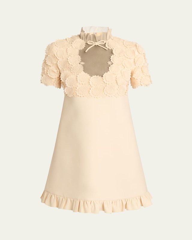 Floral Applique Crepe Mini Dress